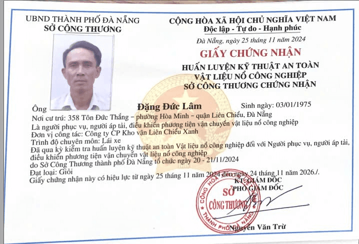 Green Lien Chieu is certified to carry dangerous goods — petrol, oil and industrial explosive materials