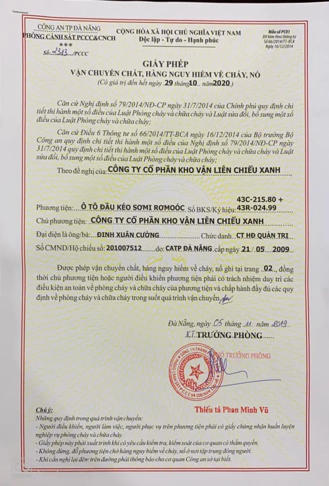 Dangerous goods transport permit